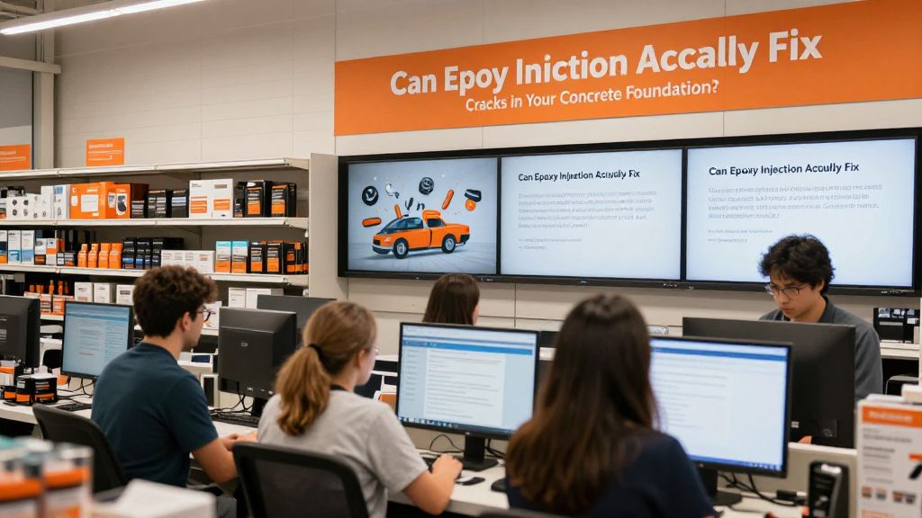 Professional illustration showing DIY Guide How To Inject Epoxy Into Foundation Cracks Step By Step concepts - AI generated business content